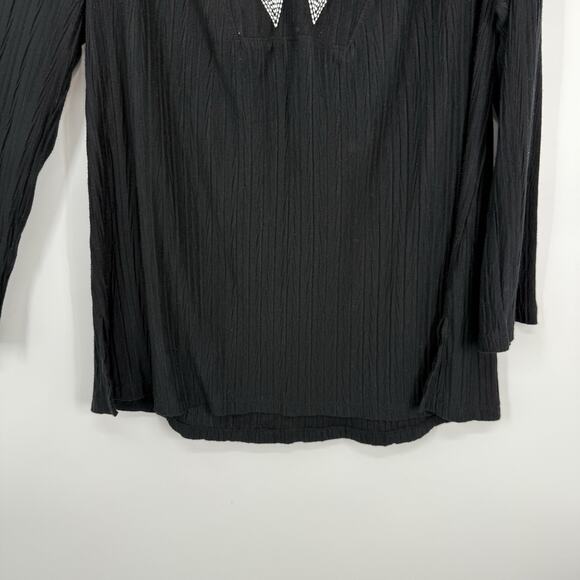 Catalina Women size 2X Swim Cover Tunic Black Aztex Embroidered Long Sleeve V Ne - Picture 4 of 8